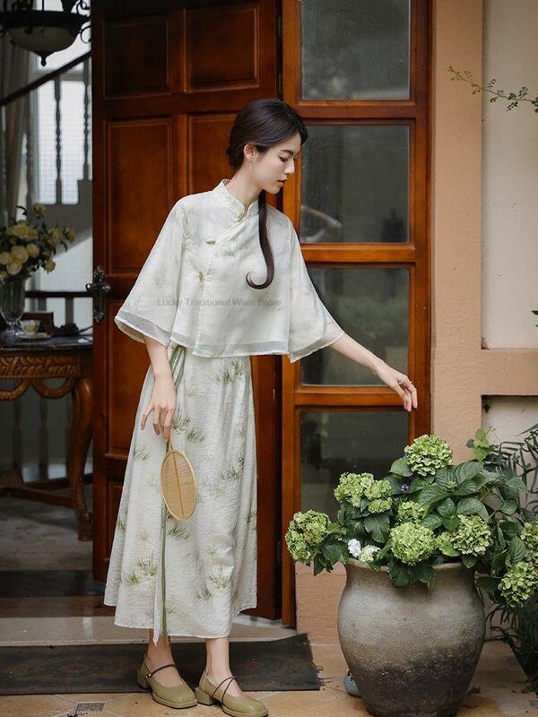 Novo Estilo Chinês Verão Retro Hanfu Gentle Tea Art Melhorado Hanfu Dress Set Mulheres Elegante Confortável Diário Hanfu Dress Set