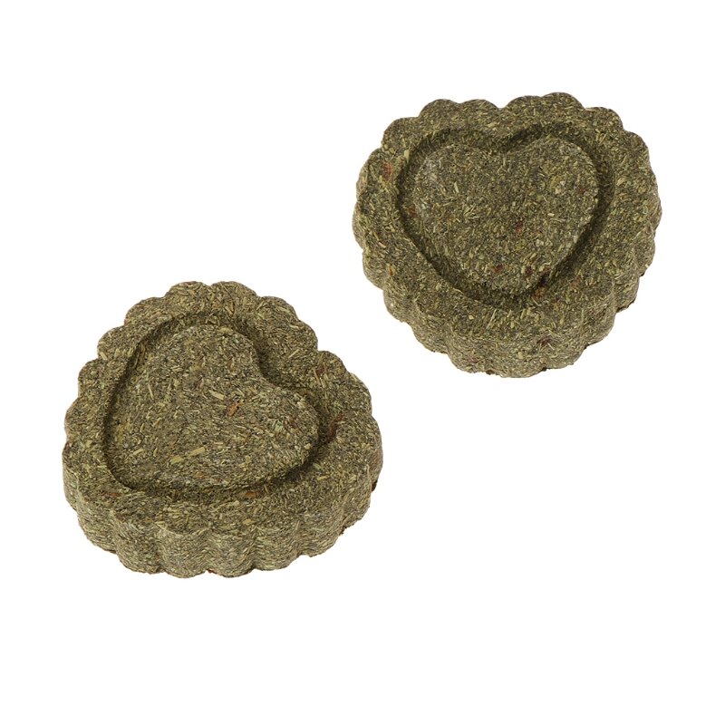 H55A Heart Natural Timothy Balls Grass Cakes Chinchilla  Pet Toy Accessories for Small Pets Chewing Teeth Care 2x