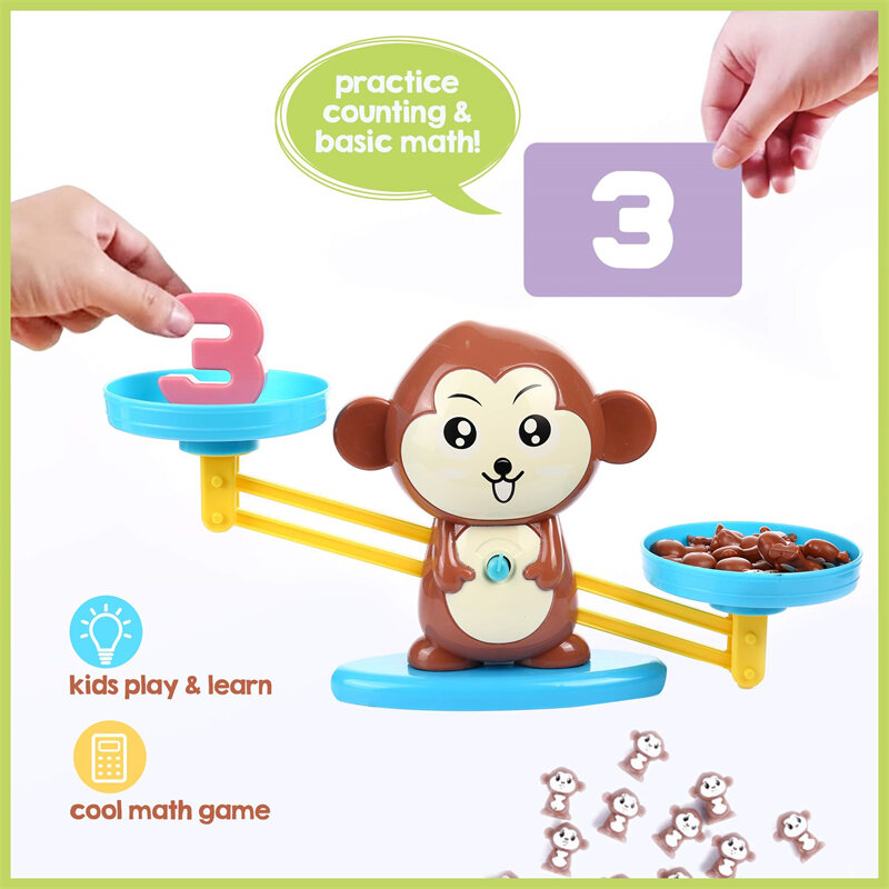 Juego de matemáticas de equilibrio de mono, juguetes educativos Montessori para niños, juguetes de desarrollo para bebés en edad preescolar, enseñanza de números, juguetes de matemáticas para niños