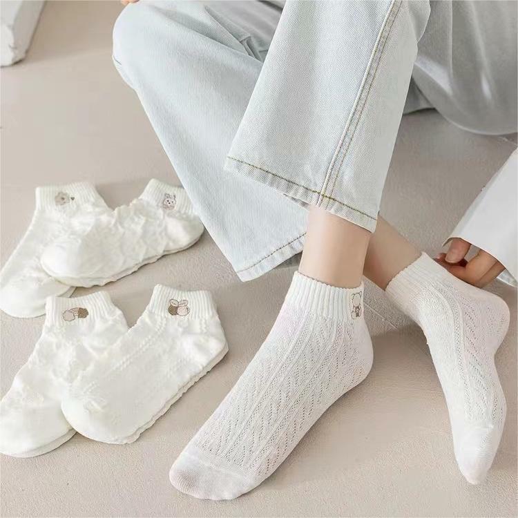Носки женские спортивные в японском стиле, однотонные короткие белые носки с мультяшным рисунком, подходят для осени, 5 пар