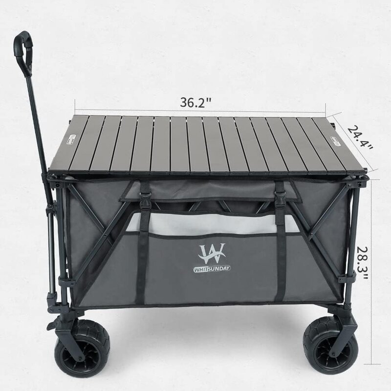 Whitsunday Heavy Duty Collapsible Wagon Cart,Folding Outdoor Wagon,Utility Camping Park Wagon Cart with Aluminum Table Plate