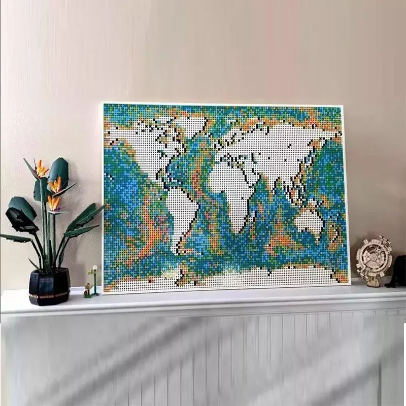 Mapa del mundo de arte de la serie creativa, producto nuevo en Stock, 31203, mosaico de partículas pequeñas, modelo de bloques de construcción, juguete educativo, regalo