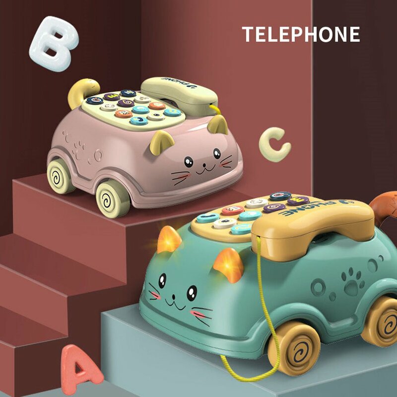 Montessori-telefone elétrico brinquedos para crianças, gato bonito, carro educação, som e luz