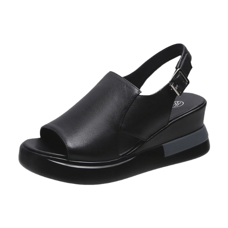 Sandalias de cuña de suela gruesa para mujer, zapatos de plataforma alta de cuero suave, novedad de verano, 2022