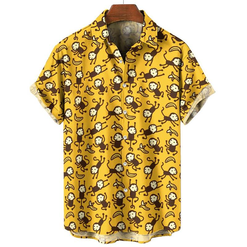 Casual Men's Shirts Anime Monkey Graphic Shirts For Men Oversized Tees Kawaii Short Sleeve Top Harajuku Streetwear Mens Clothing