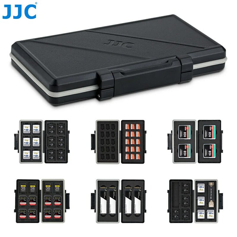 JJC Tempat Kartu Memori Tahan Air Wadah SD/MicroSD/Micro SD/TF/CF/CF Tipe A/XQD/SSD Kotak Penyimpanan Aksesori Kartu Memori