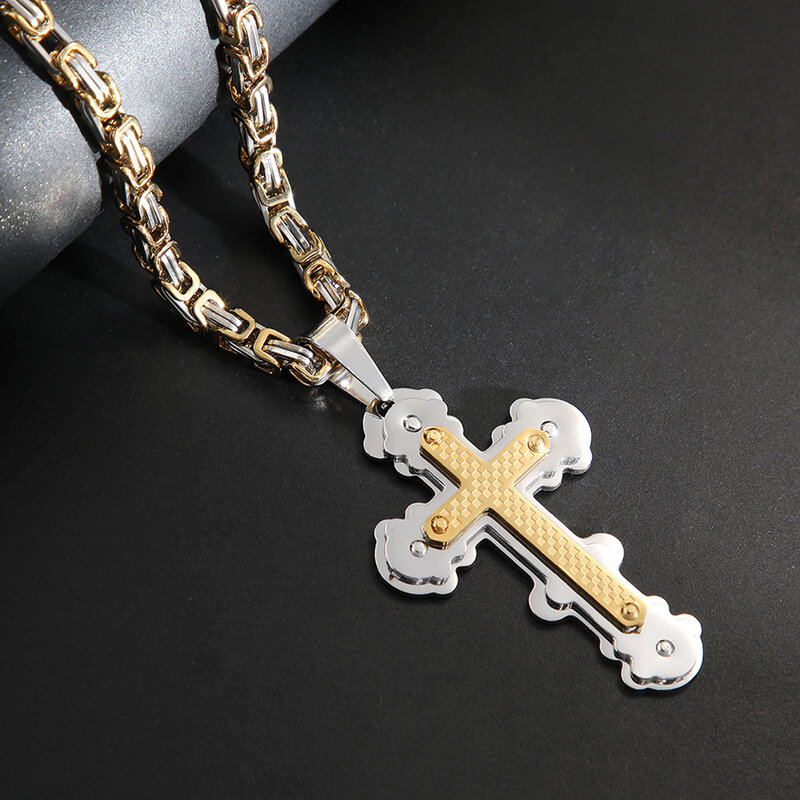 Collar de Cruz con patrón galvanizado para hombre y mujer, joyería de acero de titanio