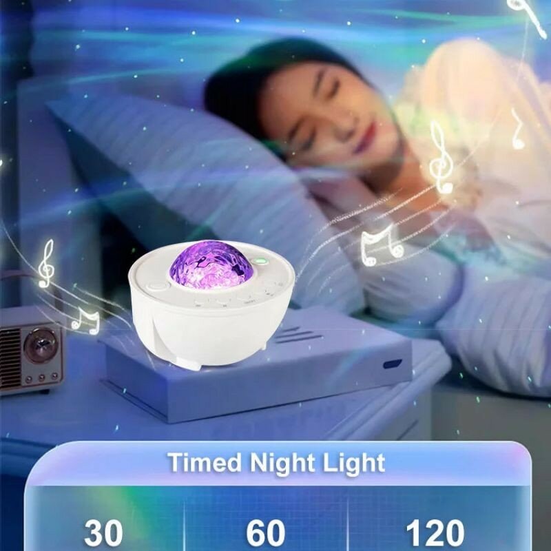 Gwieździsty projektor Galaxy lampka nocna z muzyką z falą oceanu projektor światła nieba do dekoracji sypialni prezent urodzinowy
