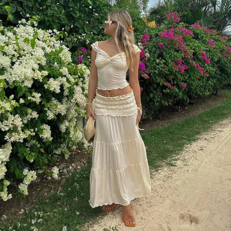DGLUKE 2 Piece Set Women Outfit Crop Top And Skirt Sets Fashion Summer Outfits For Women Vacation Beach Holiday Outfits 2024