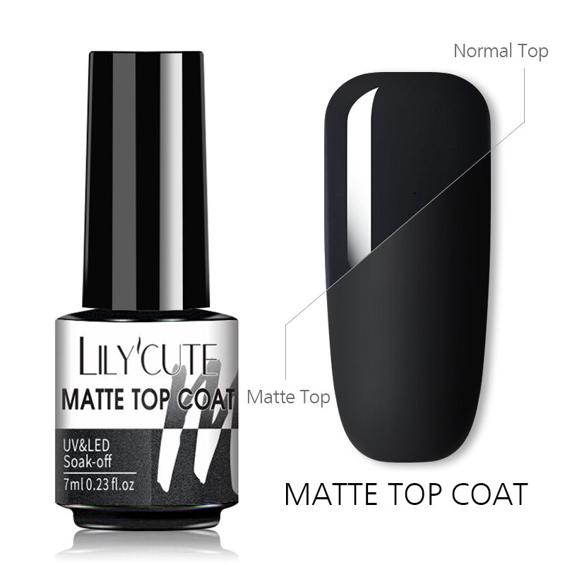 LILYCUTE 7ML Matte Top Coat เคลือบเงาสำหรับเล็บ Art สีด้านเจล Matte Top Coat ต้องการ Soak-Off UV เล็บเจล Hybrid