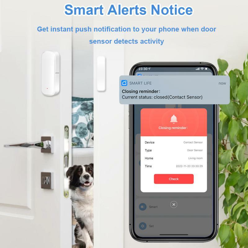 Tenky Tuya Zigbee WiFi Door Sensor Smart Window Sensor Alarm Detector Independent Magnetic Sensor Work With Alexa Google Home