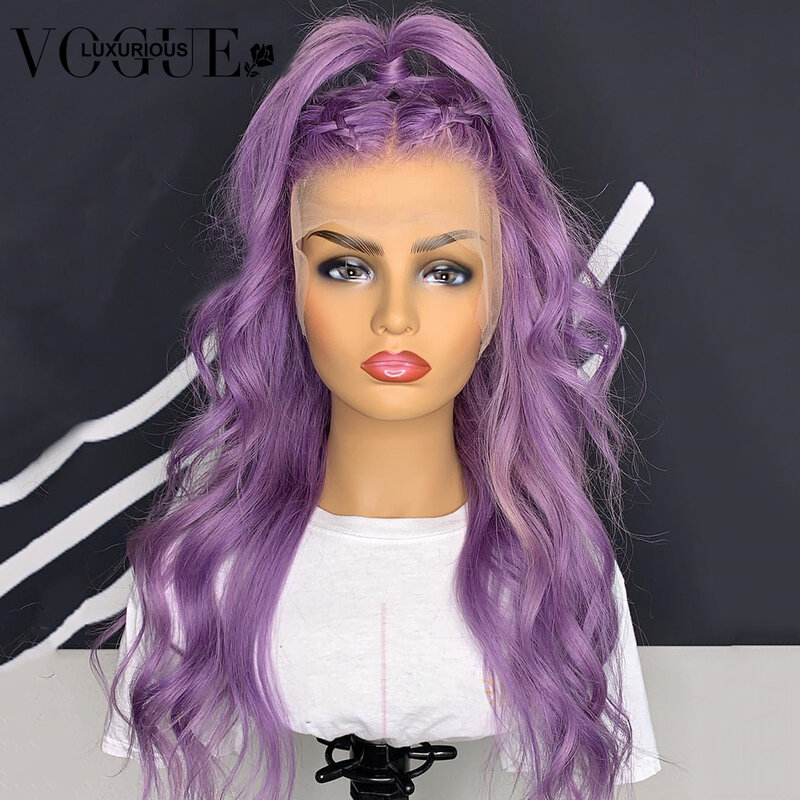 Perruque Lace Front Wig sans colle naturelle, cheveux humains, couleur violet clair, 13x4, pre-plucked, avec Baby Hair, 30 pouces