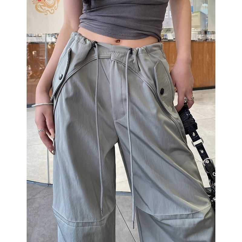 Pantalones Cargo funcionales de gran tamaño para mujer, ropa de calle holgada coreana con bolsillos de estilo americano, diseño de pierna ancha a la moda