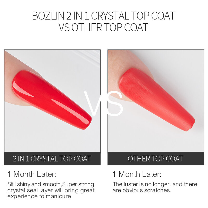 Bozlin 2 Stuks 15Ml Basis Geen Veeg Top Jas Set Uv Gel Kleurrijke Gel Nagellak Semi-Permanente Doorweekt Uv Led Nail Art Manicure