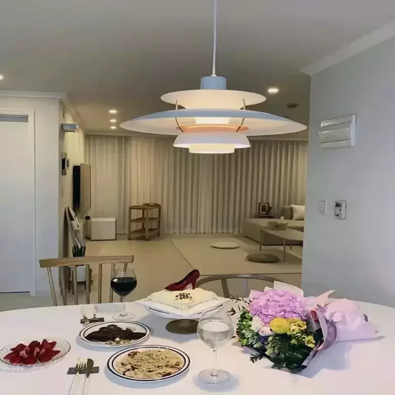 Nordic wielokolorowy wisiorek światło do jadalni stół do pokoju duński aluminiowy żyrandol podsufitowy zawieszenie lampy oprawa do sypialni