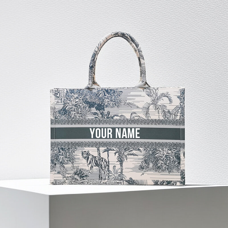 Customizável Letter Canvas Book Bag, grande capacidade, moda impresso Flower Handbag, estilo europeu e americano