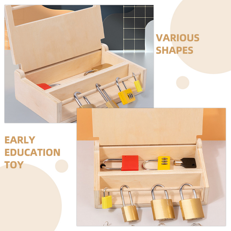 Montessori Lock Box para crianças, chave de aprendizado infantil, chaves de madeira educacionais, fechaduras para crianças