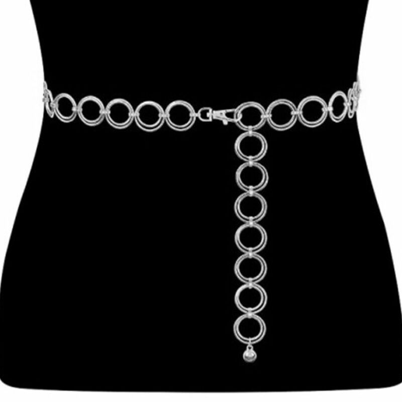 Elegante cintura a catena in metallo Casual alla moda con doppio anello in vita fascia in vita in lega di lusso che dimagrisce Cummerbands