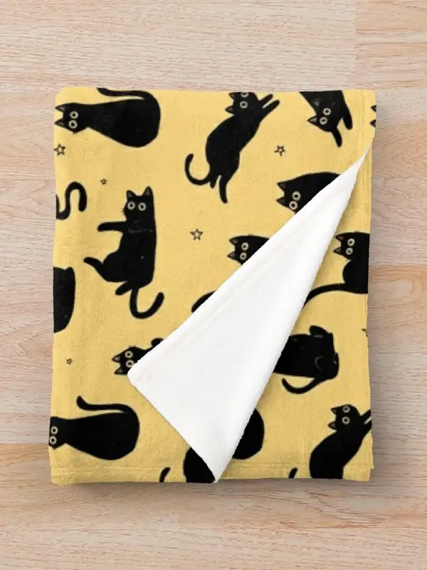 Black Cat Pattern Throw Blanket, Camping Sofás decorativos, Camas Cobertores, Inverno