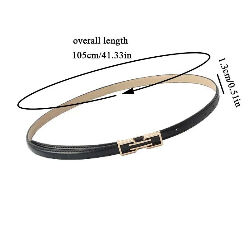 Fashion Leather Thin Belt Solid Color Skinny Waist Belt Ladies Trouser Dress Decoration Adjustable Golden Metal Buckle Waistband