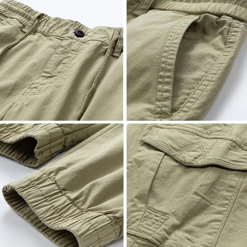 Pantalones Cargo transpirables de algodón puro para hombre, pantalones Cargo para deportes al aire libre, a la moda, pies elásticos, múltiples bolsillos, nuevos