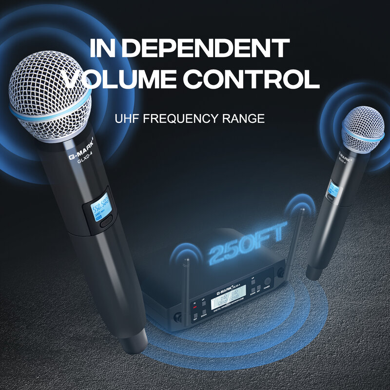 Mikrofon Nirkabel G-MARK D4 Profesional UHF Mikrofon Dinamis Frekuensi Otomatis untuk Acara Gereja Panggung Rapat Karaoke