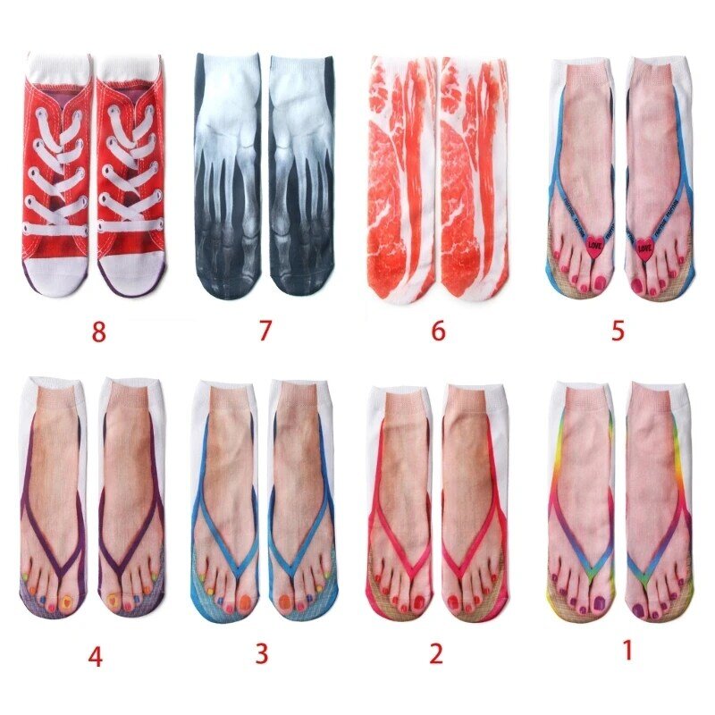 Meias algodão personalizadas unissex, meias tornozelo engraçadas 3d, sapatos com padrão esqueleto porco impresso