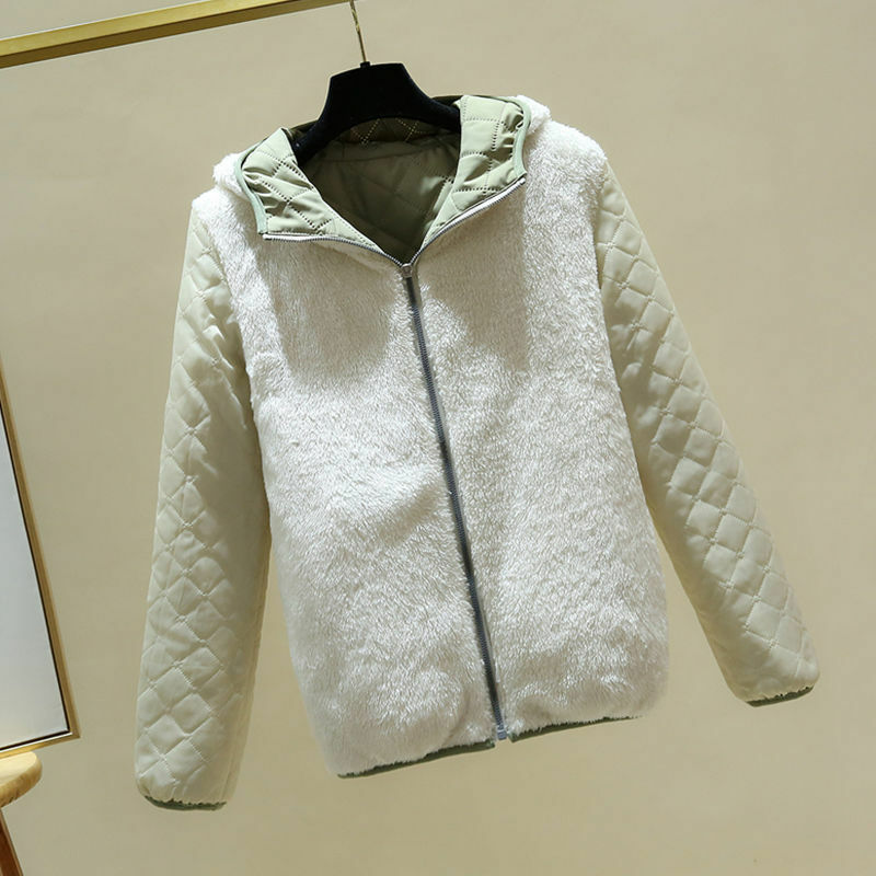Женское пальто из бархата ягненка и хлопка, новинка зимы 2022, короткое стильное утепленное однотонное пальто из хлопка с капюшоном, Женская куртка