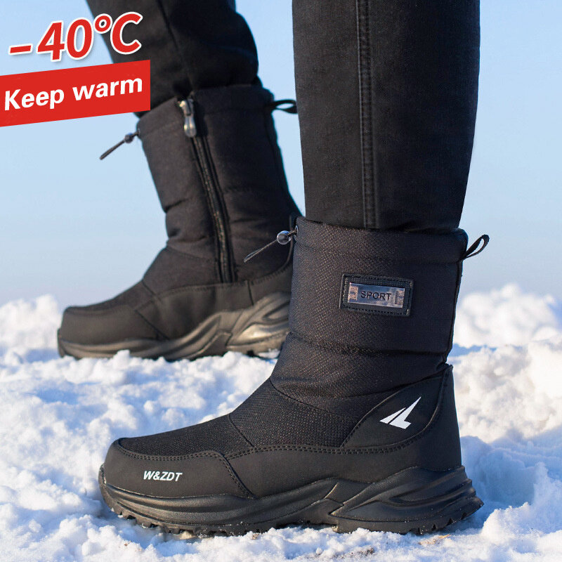 Bottes de neige imperméables non aldes pour hommes, chaussures de marche en plein air, chaudes, peluche,-40 degrés, hiver, 2023