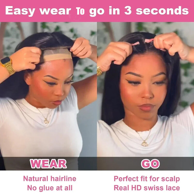 Synthetic Straight Lace Closure Wigs  Easy to Wear Glueless Pre Plucked Pre Cut Upgraded No Glue HD Lace Front Wig For Women