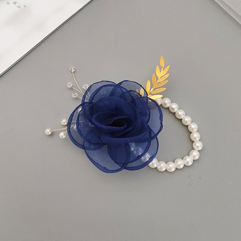 Fleur de corsage de poignet de rose, fleur de main artificielle, nœud de perle de ruban, patients de mariage, fournitures de Rhde cocktail, 1pc