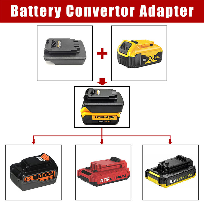 Adaptor baterai untuk Dewalt 18V/20V Lithium baterai dikonversi ke hitam & Decker Porter kabel Stanley 18V 20V alat baterai