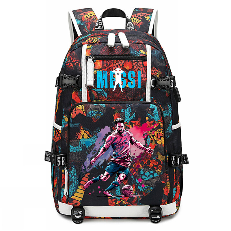 Messi-saco de escola com impresso para menino e menina, mochila casual, saco de viagem ao ar livre, bom para a juventude