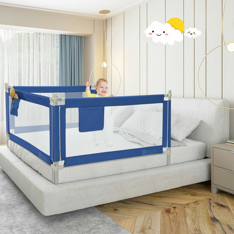 57" Bed Rails for Toddlers Vertical Lifting Baby Bed Rail Guard with Lock Blue  BS10003BL
