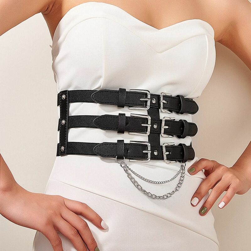 Cinturón de cintura estilo Harajuku, cadena hueca, soporte para el pecho, corsé Delgado Lolita, cinturones de corsé, cinturón elástico