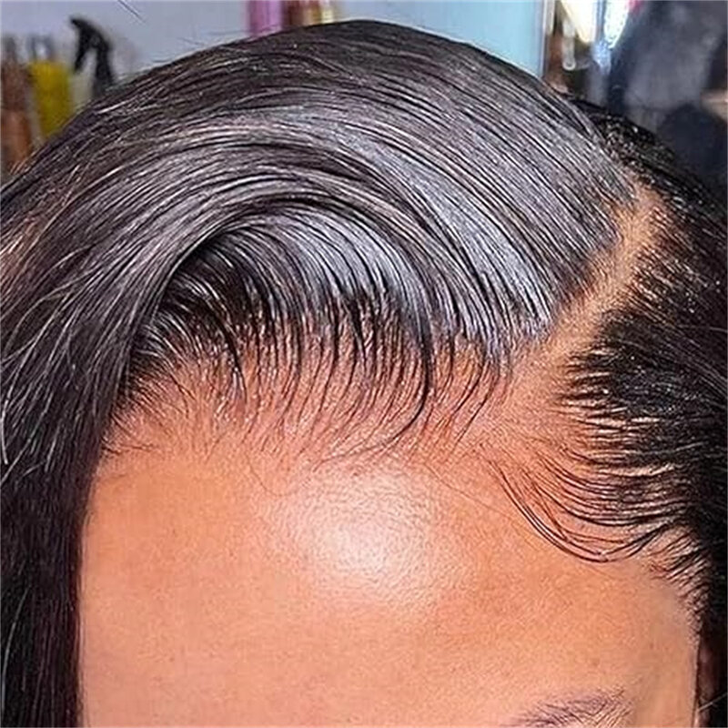 Pixie Cut Lace Front Perucas para mulheres negras, cabelo humano, Bob curto, reto, pré arrancado com cabelo de bebê