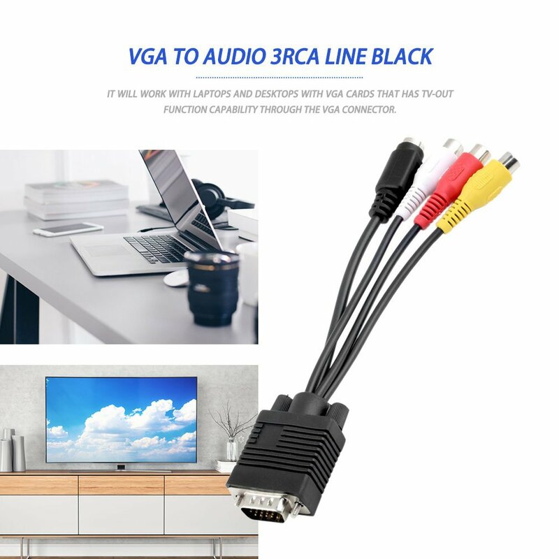 Schwarz 1pc 3 Cinch-buchse Konverter Kabel Neue VGA zu Video TV Out S-Video AV Adapter Neueste tropfen Verschiffen Großhandel