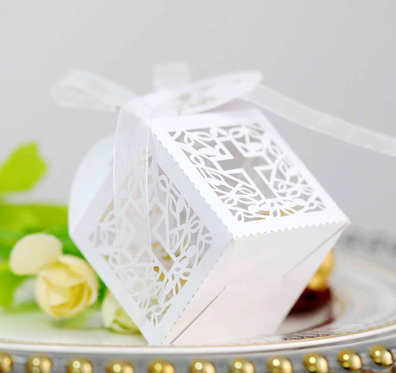 50/20/10sets Crossing Candy Dragee Boxes Angel Gift Box Baby Shower Baptism Birthday First Communion Christening Wedding Decor