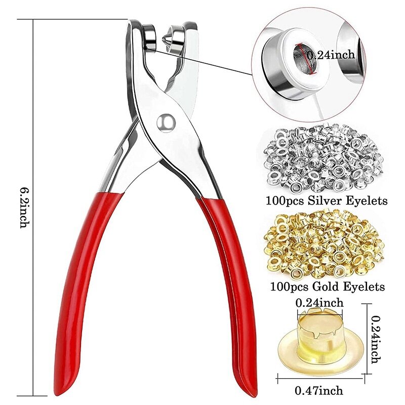 401Pcs 1/4Inch 6Mm Grommet Eyelet Pliers Kit, Grommet Tool Kit With 400 Metal Eyelets In Gold And Silver,Eyelet Grommets