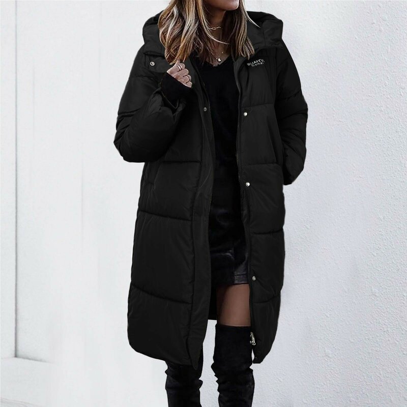 Winter Cotton Coat 2023 Solid Color Long Straight Winter Coat Casual Women Parkas Clothes Hooded Stylish Jacket Female Outerwear
