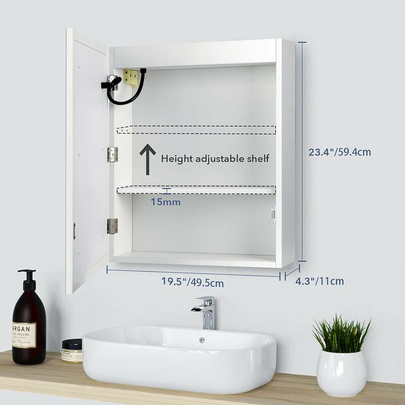 Шкафчик для лекарств VOWNER для ванной комнаты с искусственным светом и зеркалом, настенный зеркальный шкаф с регулируемой полкой, дефоггер, память