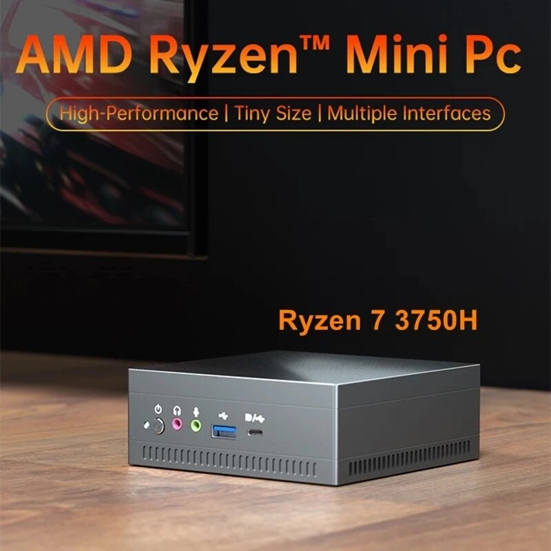 PC Mini AMD Ryzen7 3750H 2700U R3 Vega 8 grafis Windows10 NVME SSD DP HDMI2.0 tipe-c mendukung 4K HDR Desktop Gaming komputer