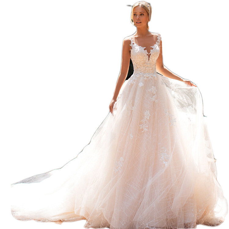 Vestido de novia de encaje con escote en V profundo, hombros MK1531-Temperamental