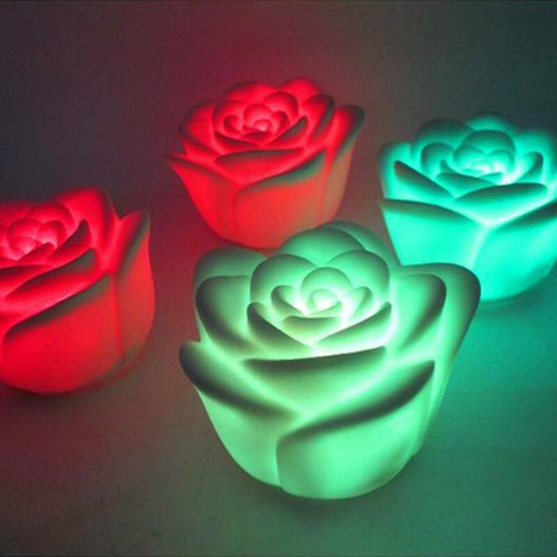 LED 방수 홈 데코 파티 플로팅 장미 꽃 색상 변경 야간 조명, 홈 데코