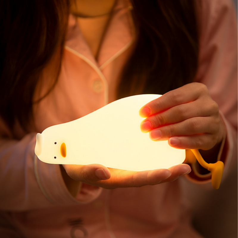 Silicone Squishy Duck Lamp for Children, LED Night Light, Recarregável, Dormindo, Criativo, Quarto, Desktop Decor, Holiday Gift