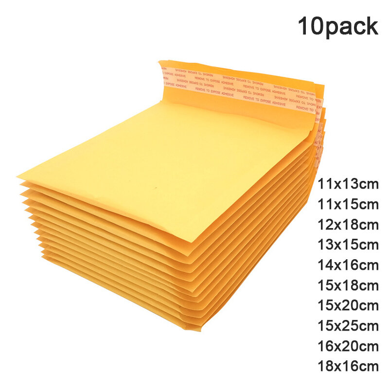 10個クラフト紙バブル封筒パッド付きメーラーの送料封筒自己シール無料包装袋保存袋9サイズ