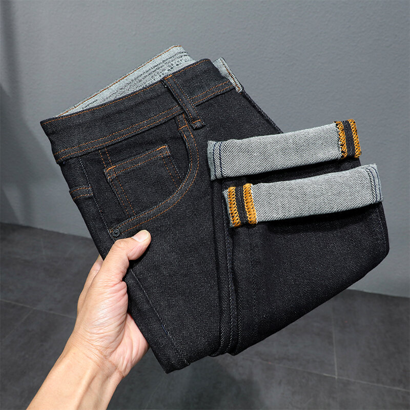 Jeans originali tinti a tubo di mucca da uomo Slim Fit skinny2024tendenze primaverili ed estive pantaloni elasticizzati in stile giapponese