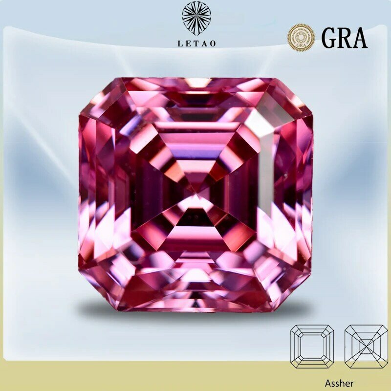 Moissanite Stone Pink Color Asscher Cut Advanced Jewelry Material Pass Diamond Tester for Jewel Making with GRA Certificate