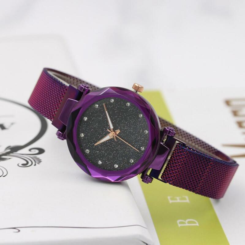 Starry Sky Dial Watch Elegant Rhinestone Women's Watch with Quartz Movement Minimalist Metal Design Fashionable for Ladies