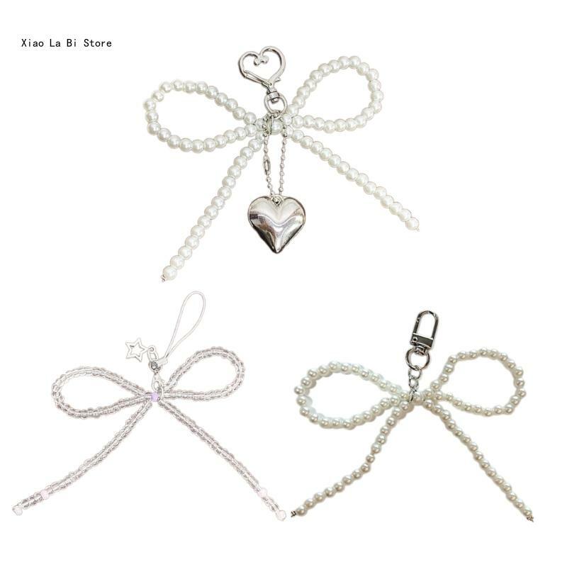 Keychain Metal Heart Pendant Decorative Keyring Bowknot Key Charm for Bag XXFD